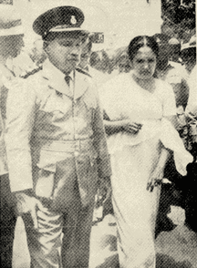 Bandaranaike and her military escort, pictured in 1961