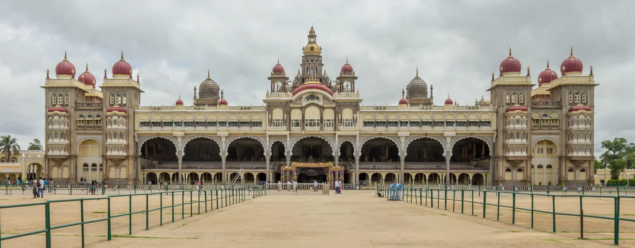 The ornate front facade of Mysore Palace.