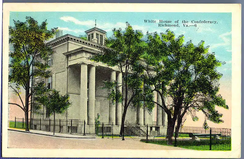 A color postcard depicts the White House of the Confederacy in Richmond.